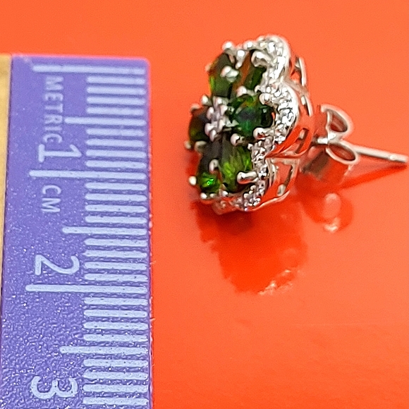 Natural Chrome Diopside & CZ 925‎ Sterling Silver Earrings - Picture 3 of 8